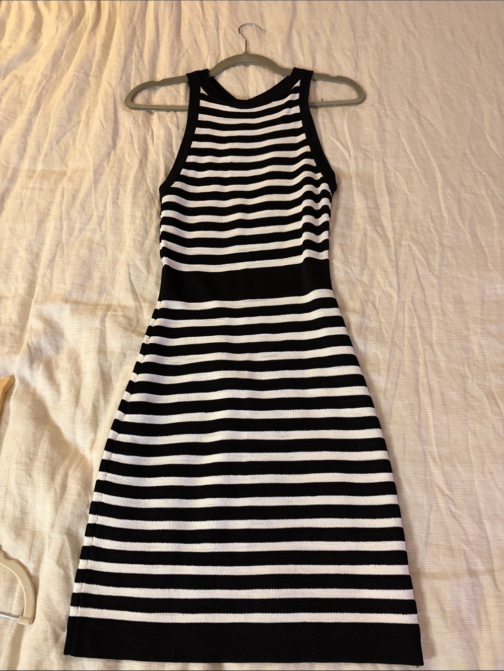 Balmain Black and White Striped Knit Mini Dress
